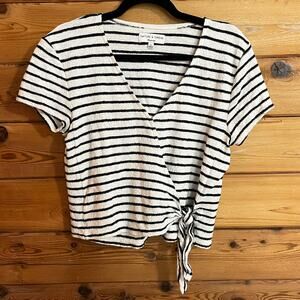 Madewell Texture And Thread Black Stripe Relaxed Wrap Short Sleeve Top Medium